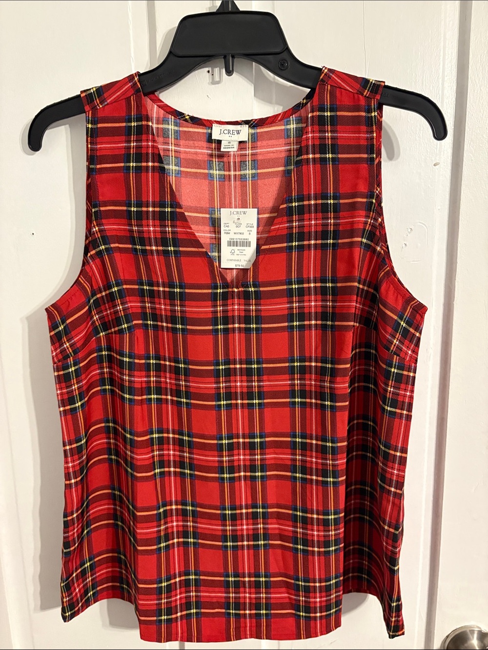 J. Crew Red Plaid V-Neck Sleeveless Camisole